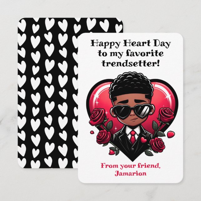 Tarjeta De Agradecimiento Dapper African American Boy Classroom Valentine (Anverso / Reverso)