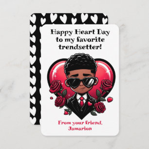 Tarjeta De Agradecimiento Dapper African American Boy Classroom Valentine