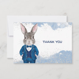 Tarjeta De Agradecimiento Dapper Boy Bunny en Blue Suit y Bow Tie