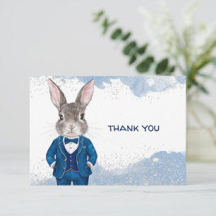 Tarjeta De Agradecimiento Dapper Boy Bunny en Blue Suit y Bow Tie