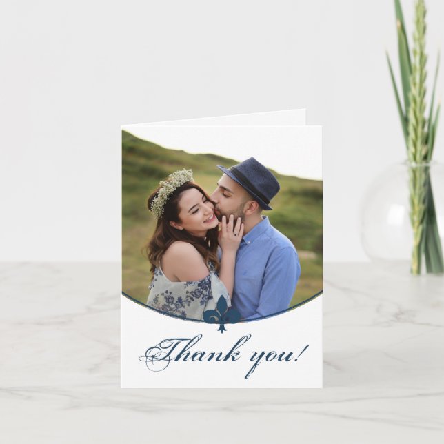 Tarjeta De Agradecimiento Dark Blue Fleur de Lis Photo You Cards (Anverso)