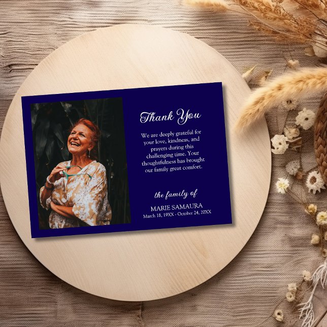 Tarjeta De Agradecimiento Dark Blue Romantic Customize Photo Funeral Thank (Subido por el creador)