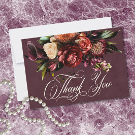 Tarjeta De Agradecimiento Dark Elegant Autumn Floral Burgundy Wedding
