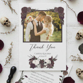 Tarjeta De Agradecimiento Dark Floral Skull Photo Wedding Thank You Card