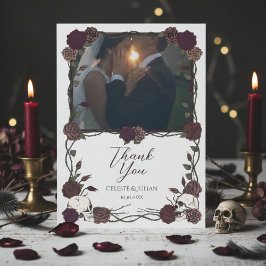 Tarjeta De Agradecimiento Dark Floral Skull Photo Wedding Thank You Card
