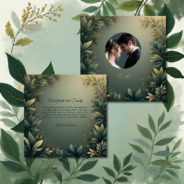 Tarjeta De Agradecimiento dark green elegant nature wedding photo