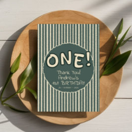 Tarjeta De Agradecimiento Dark Green Stripes 1st Birthday
