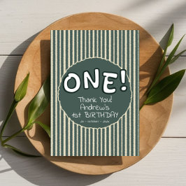 Tarjeta De Agradecimiento Dark Green Stripes 1st Birthday