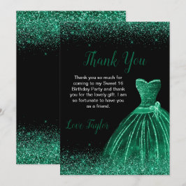 Tarjeta De Agradecimiento Dark Green Vress Faux Purpurina Sweet 16 Cumpleaño