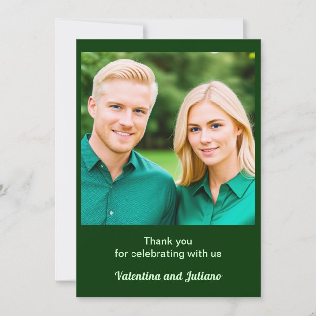 Tarjeta De Agradecimiento Dark Green With Photo Wedding Thank You Card (Anverso)