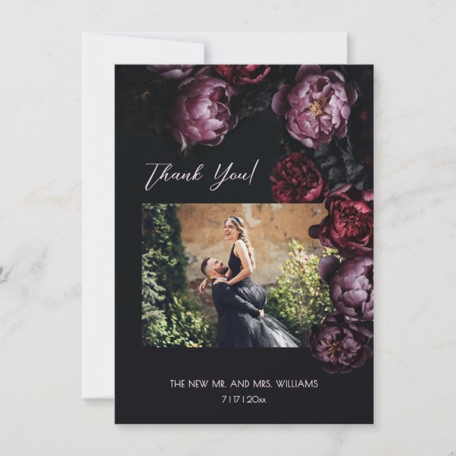 Tarjeta De Agradecimiento Dark Moody Floral Wedding Thank You (Anverso)