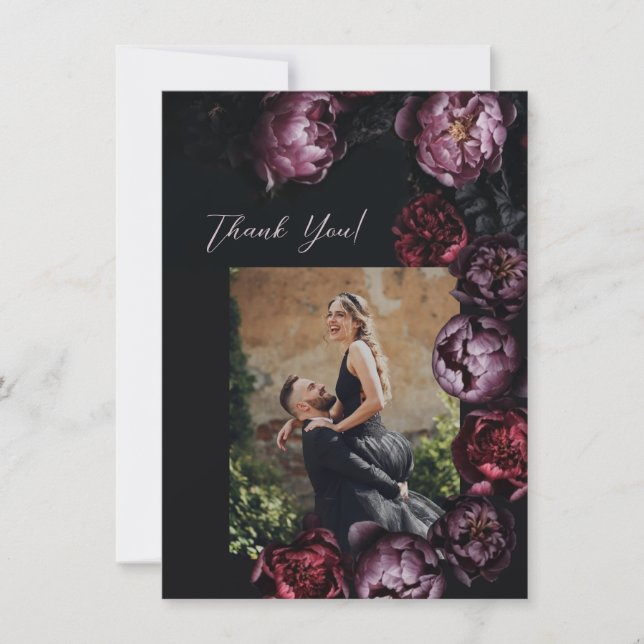 Tarjeta De Agradecimiento Dark Moody Floral Wedding Thank You (Anverso)