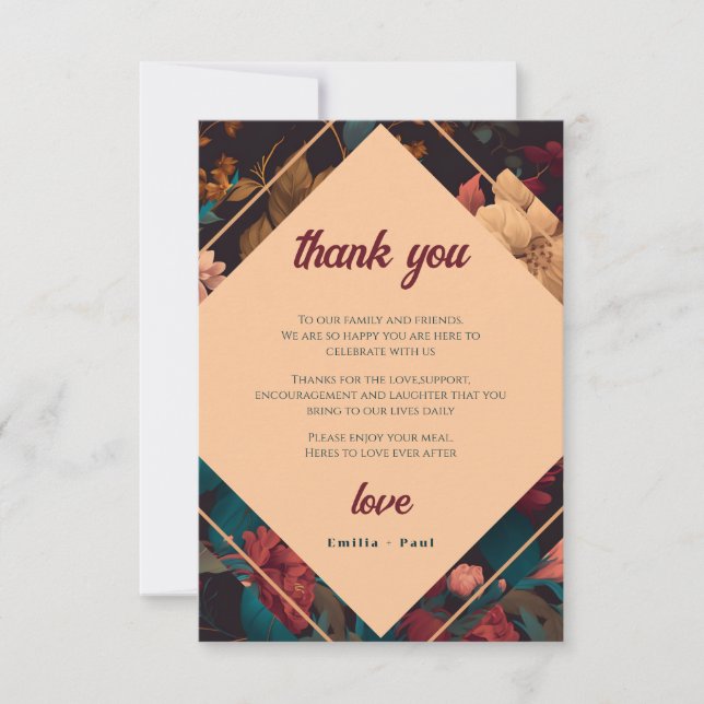 Tarjeta De Agradecimiento Dark Rich Floral Tema Bridal Shower (Anverso)