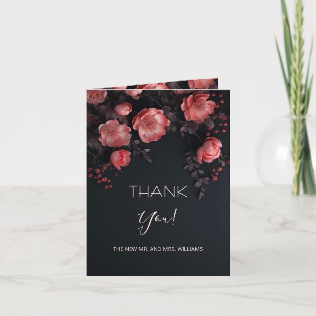 Tarjeta De Agradecimiento  Dark Romantic Roses |  Wedding Photo Thank You (Anverso)