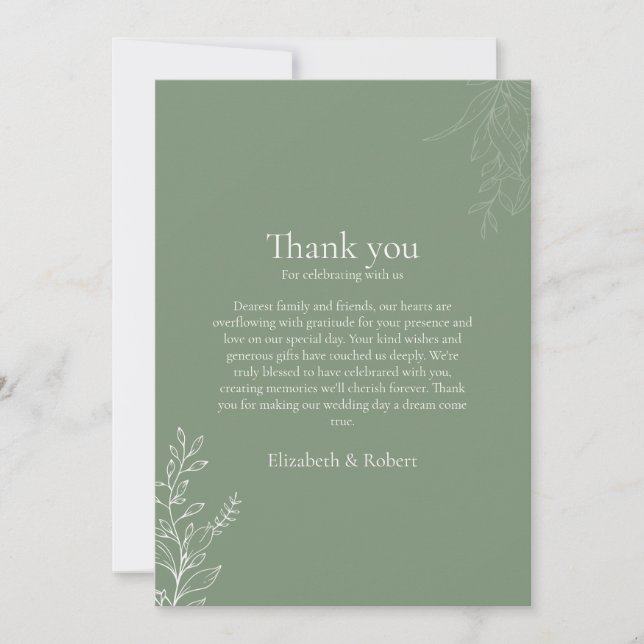Tarjeta De Agradecimiento Dark Sage Green Botanical Thank You Card (Anverso)