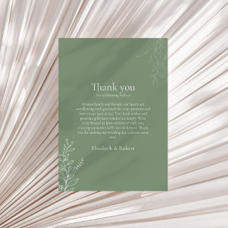 Tarjeta De Agradecimiento Dark Sage Green Botanical Thank You Card