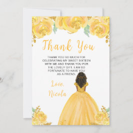 Tarjeta De Agradecimiento Dark Skin Princess Gold Floral Sweet Sixteen