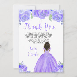 Tarjeta De Agradecimiento Dark Skin Princess Purple Floral Sweet Sixteen