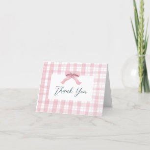 Tarjeta De Agradecimiento Darling Pink Watercolor Plaid & Bow Baby Gracias