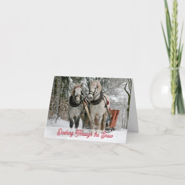 Tarjeta De Agradecimiento Dashing a través de la nieve Caballo Sleigh Feliz  (Anverso)