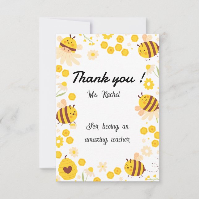 Tarjeta de agradecimiento de abeja linda de niños  (Anverso)