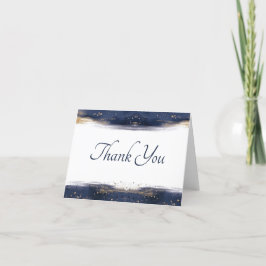 Tarjeta de agradecimiento de acuarela azul y dorad