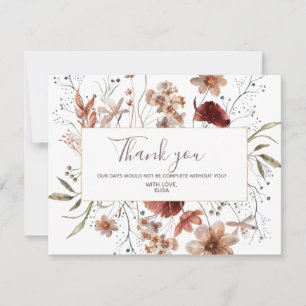 Tarjeta de agradecimiento de acuarela de flores si