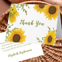 Tarjeta de agradecimiento de acuarela de girasoles