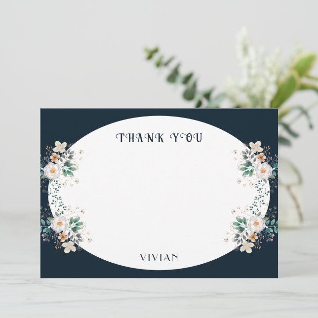 Tarjeta de agradecimiento de acuarela floral Deep  (Anverso de pie)