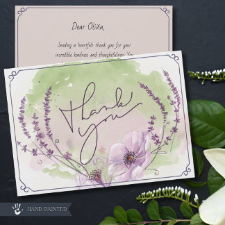 Tarjeta de agradecimiento de acuarela floral morad