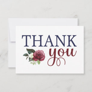 Tarjeta de agradecimiento de acuarela floral navy 