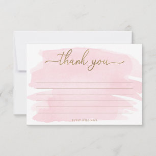 Tarjeta de agradecimiento de acuarela rosa