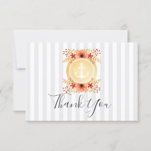 Tarjeta de agradecimiento de Ancla de oro Floral W