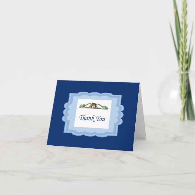 Tarjeta de agradecimiento de Angel con borde azul  (Anverso)