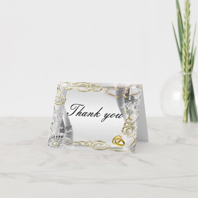 Tarjeta de agradecimiento de anillos de boda de or (Anverso)