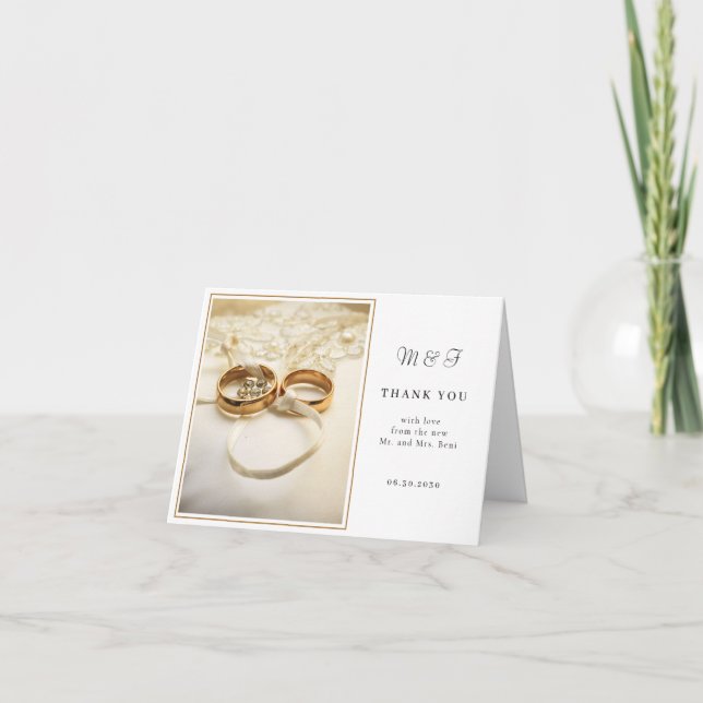 Tarjeta de agradecimiento de anillos de boda elega (Anverso)