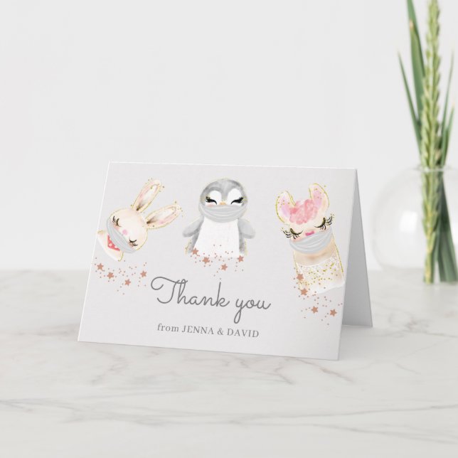 tarjeta de agradecimiento de animales bebés con má (Anverso)
