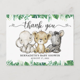Tarjeta de agradecimiento de animales de safari co