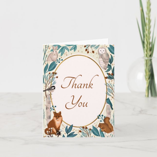 Tarjeta de agradecimiento de animales del bosque (Anverso)