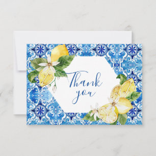 tarjeta de agradecimiento de azulejo floral de lim