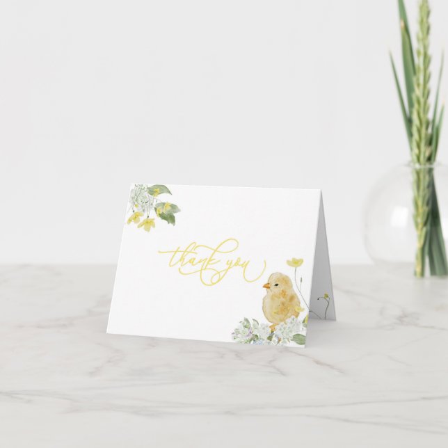Tarjeta de agradecimiento de Baby Shower amarilla  (Anverso)