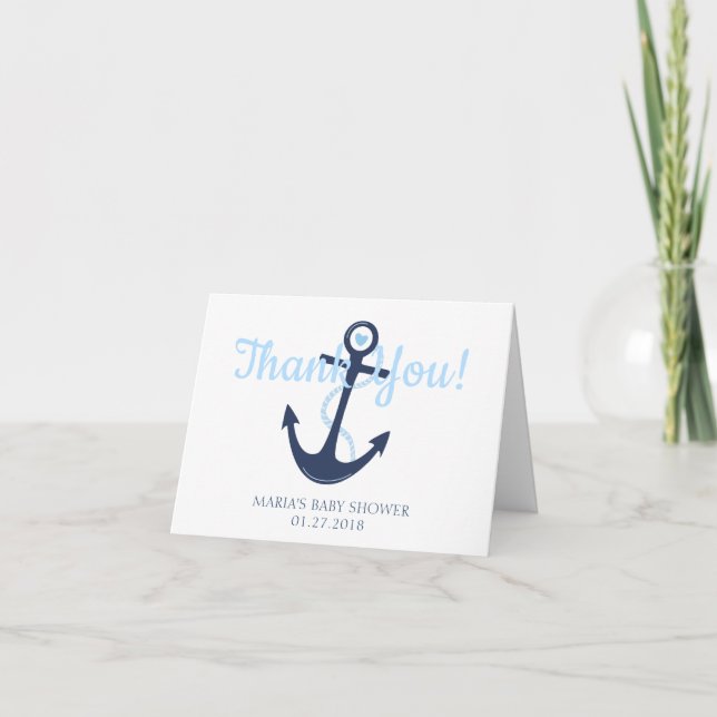 Tarjeta de agradecimiento de Baby Shower azul de a (Anverso)
