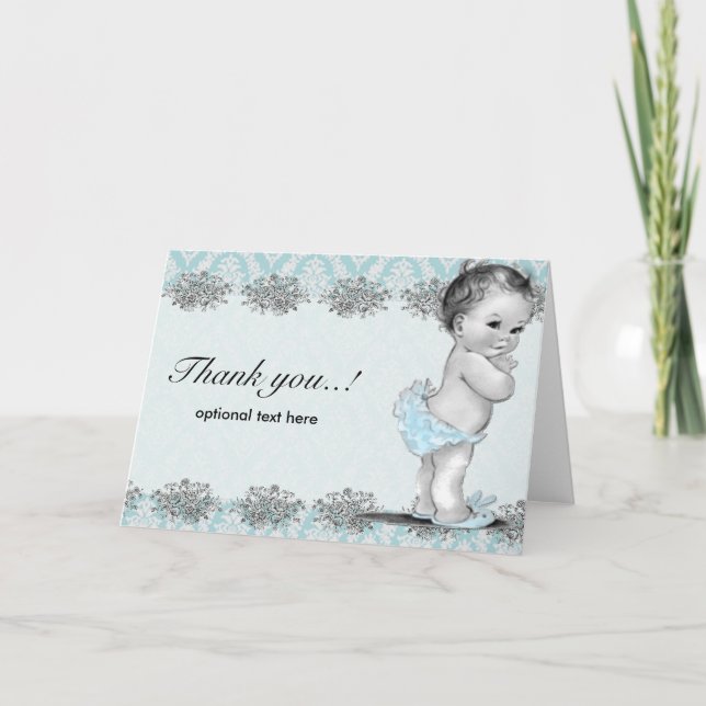 Tarjeta de agradecimiento de Baby Shower azul de v (Anverso)