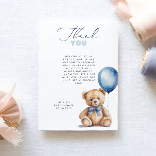 Tarjeta de agradecimiento de Baby Shower Bear Blue (Subido por el creador)