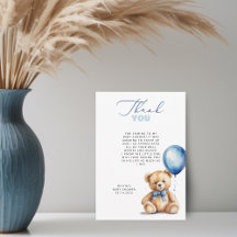 Tarjeta de agradecimiento de Baby Shower Bear Blue