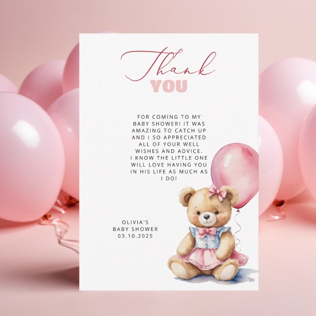 Tarjeta de agradecimiento de Baby Shower Bear Pink (Subido por el creador)