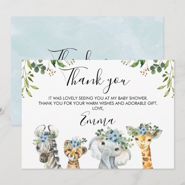 Tarjeta de agradecimiento de Baby Shower Blue Flor (Anverso / Reverso)