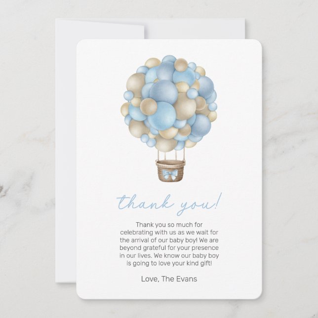 Tarjeta de agradecimiento de Baby Shower Blue Hot  (Anverso)