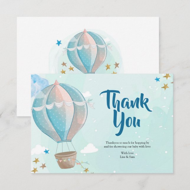Tarjeta de agradecimiento de Baby Shower Blue Hot  (Anverso / Reverso)