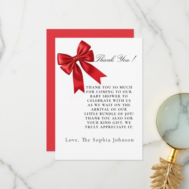Tarjeta de agradecimiento de Baby Shower Bow rosa  (Anverso/Reverso In Situ)